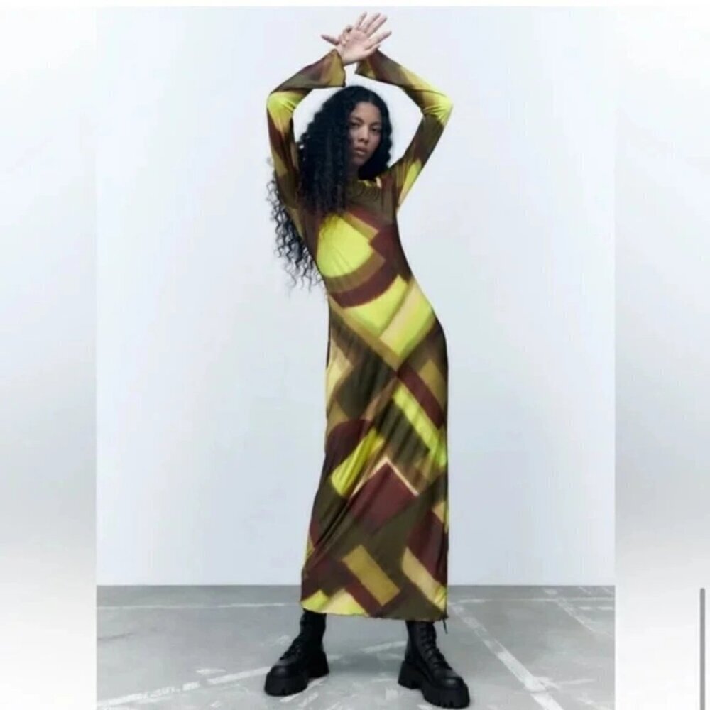 NWOT Zara multicolour abstract geometric print open back midi dress, M